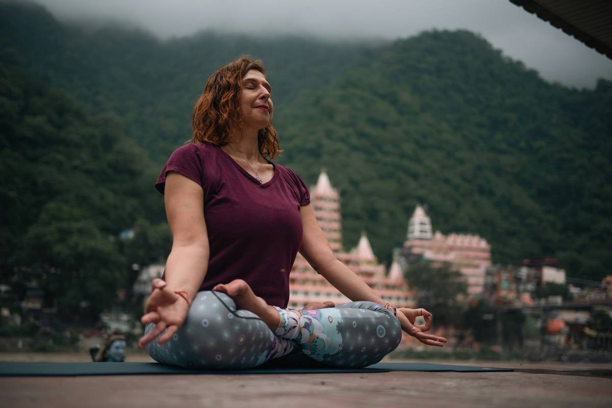 Woman using breath ball for Anxiety Reduction during work break